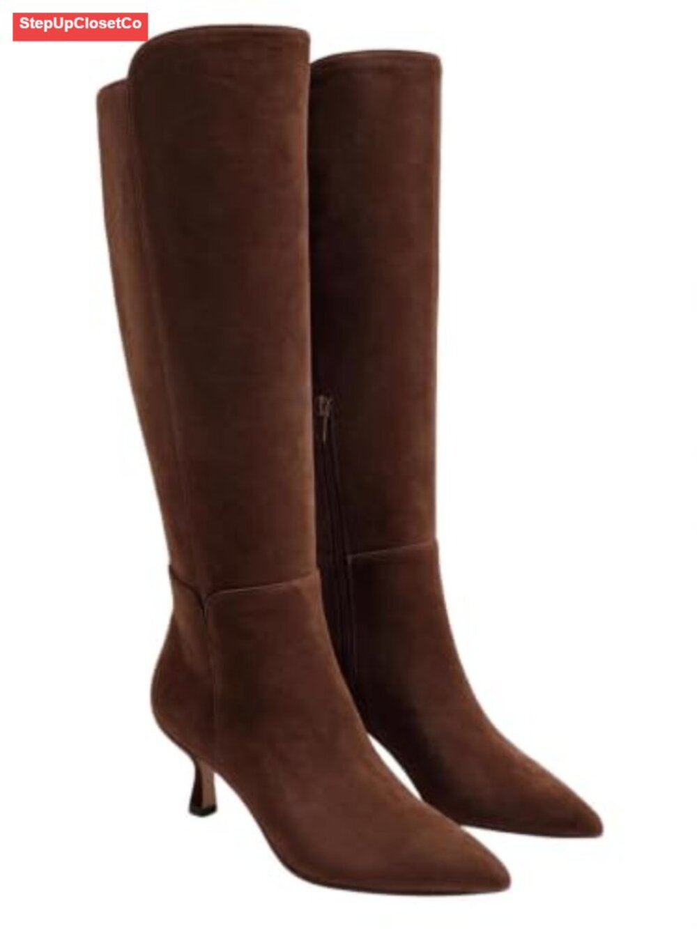 Women's Knee High Kitten Heel Pointed Toe Faux Suede Dress Boots